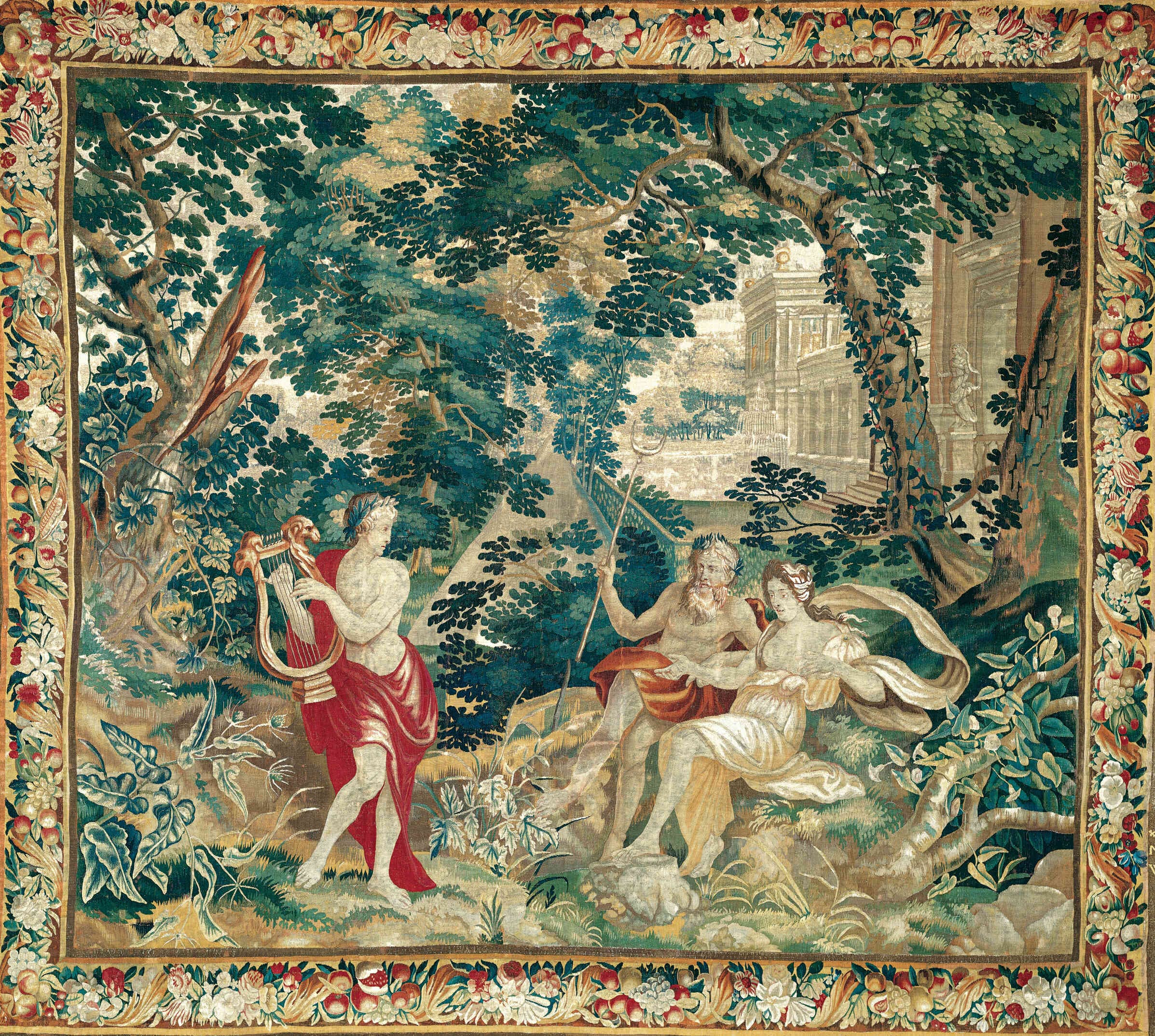 Orpheus playing music for Hades and Persephone